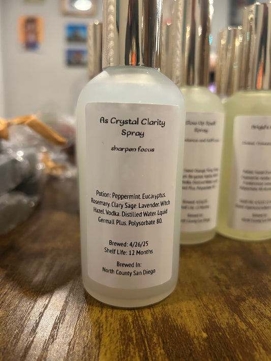 As Crystal Clarity Spray – Focus & Study Aid – Peppermint, Eucalyptus, Rosemary, Clary Sage, Lavender