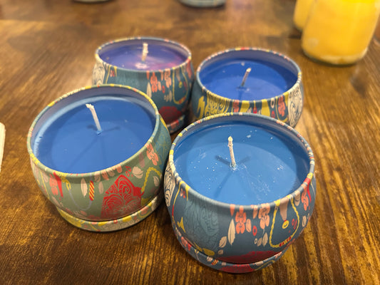 Gift-Tin Spell Candle – Blue – Calm & Clarity Intention – Hand-poured, Cotton Wick, Reusable Tin