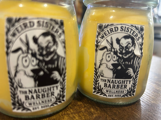 The Naughty Barber — Barbershop Jar Candle (yellow)
