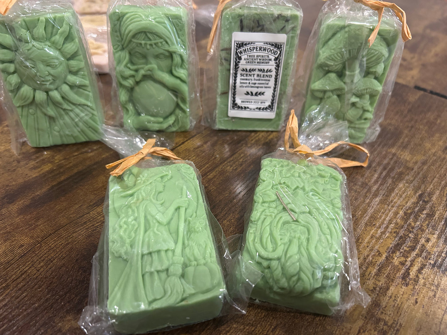 Whisperwood Soap – Rosemary, Frankincense, Lemon & Sage with Lemongrass – Forest & Ancestor Ritual – Green Cameo Bar